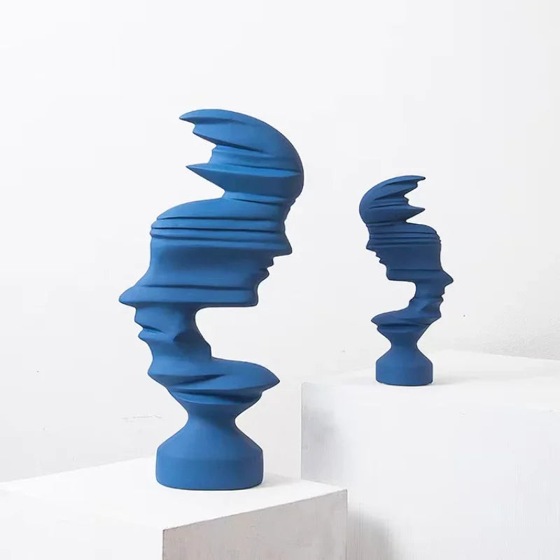 Modern Abstract 'Glitched Face' Sculptures
