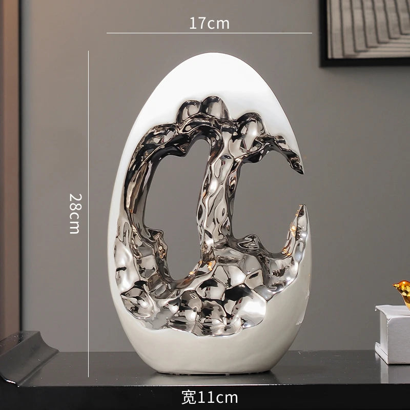 Golden Rupture: Modern Abstract Ceramic Ornaments