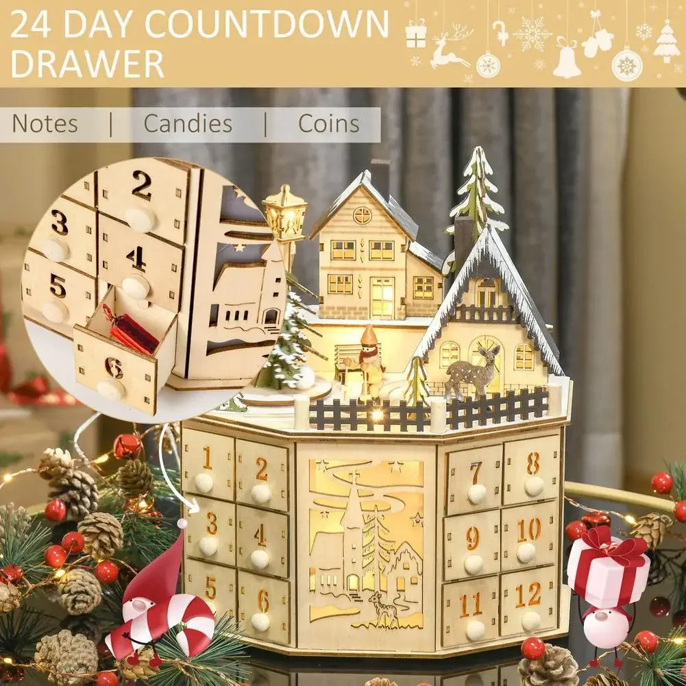 Charming Wooden Advent Calendar Village