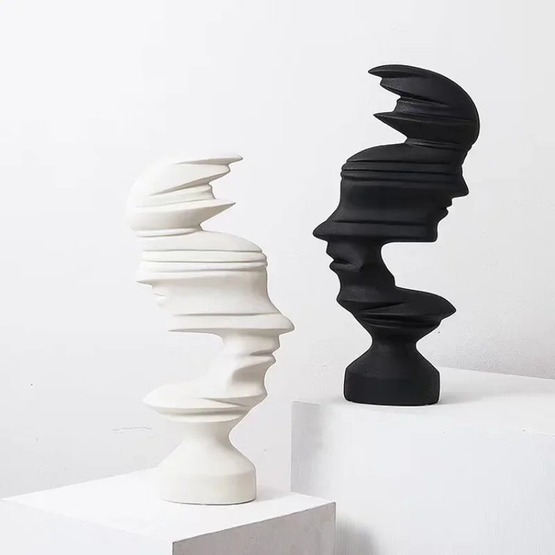 Modern Abstract 'Glitched Face' Sculptures
