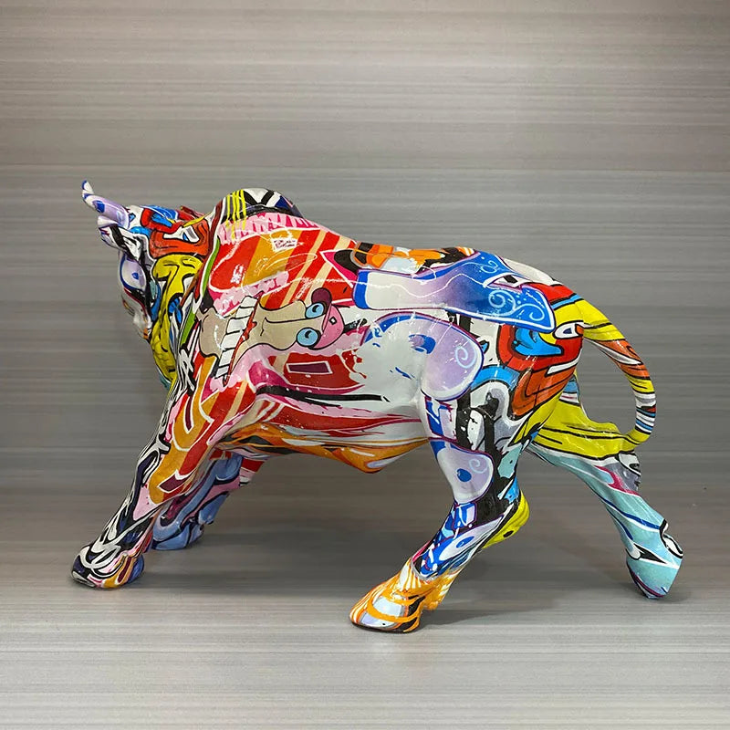 Abstract Graffiti Bull Figurine