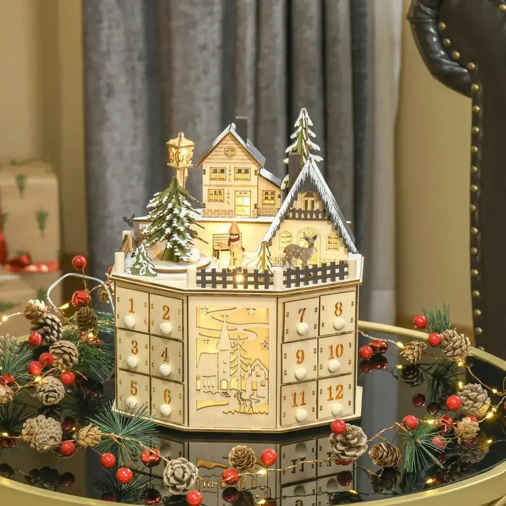 Charming Wooden Advent Calendar Village