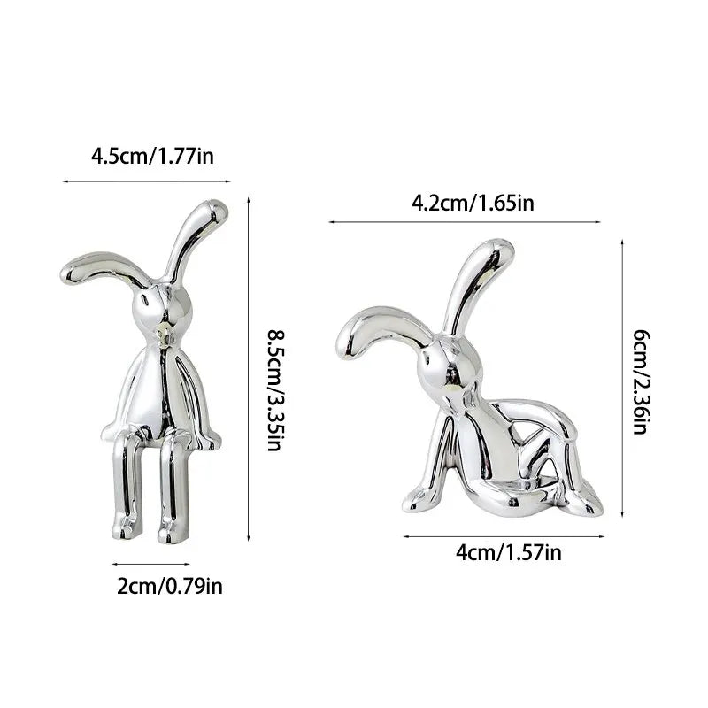 Minimalist Silver Rabbit Ornaments (Set of 2)