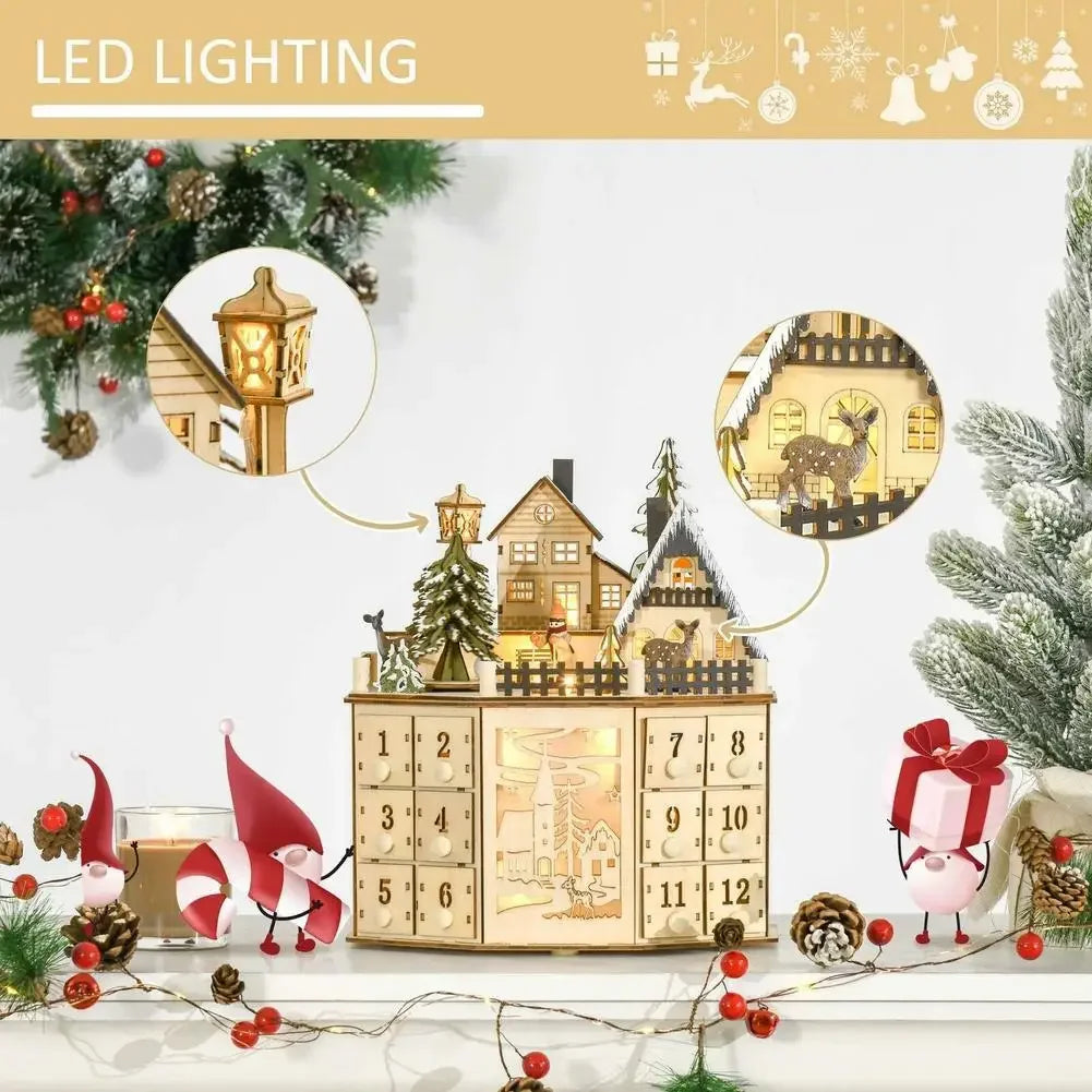 Charming Wooden Advent Calendar Village