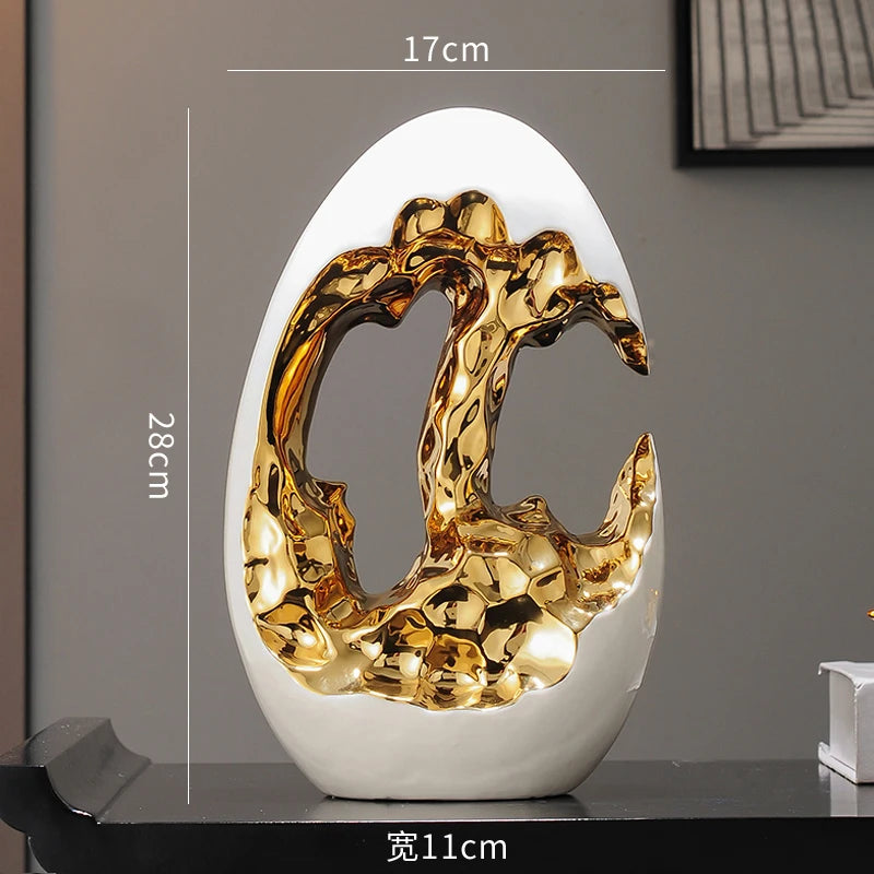 Golden Rupture: Modern Abstract Ceramic Ornaments