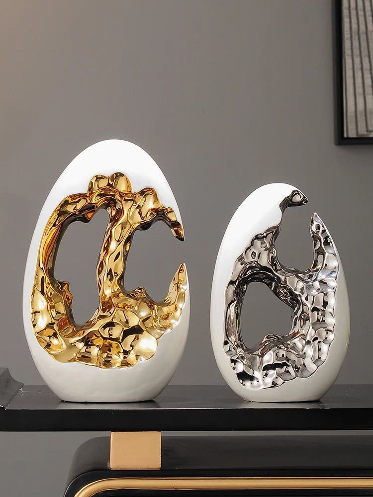 Golden Rupture: Modern Abstract Ceramic Ornaments