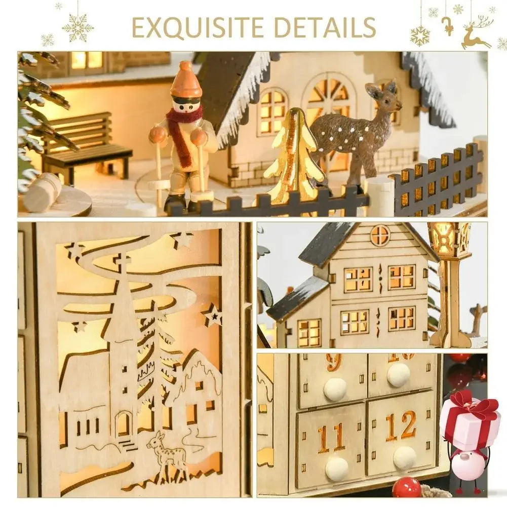 Charming Wooden Advent Calendar Village