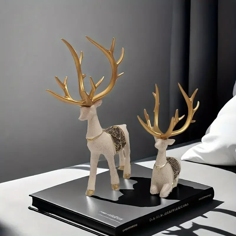 Noble Blue and Gold Reindeer Figurines