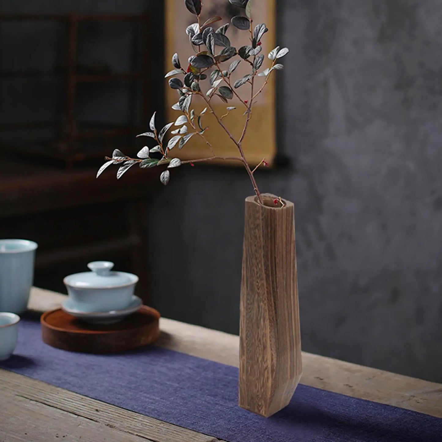 Tall Wooden Flower Vase
