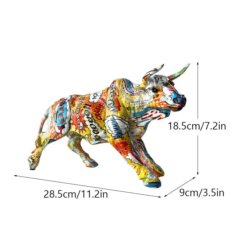 Abstract Graffiti Bull Figurine