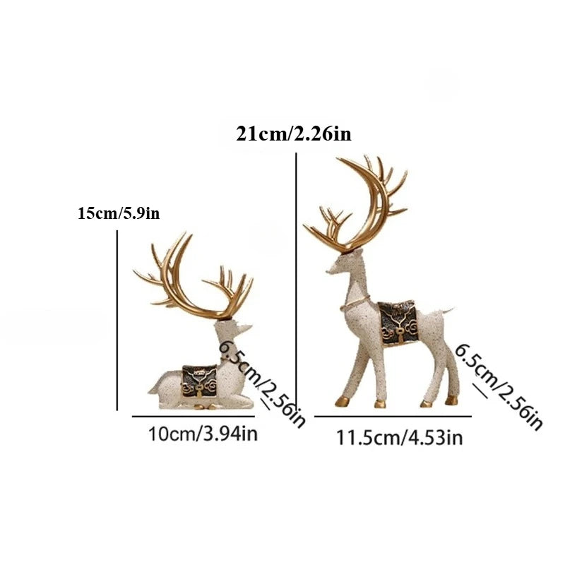 Noble Blue and Gold Reindeer Figurines