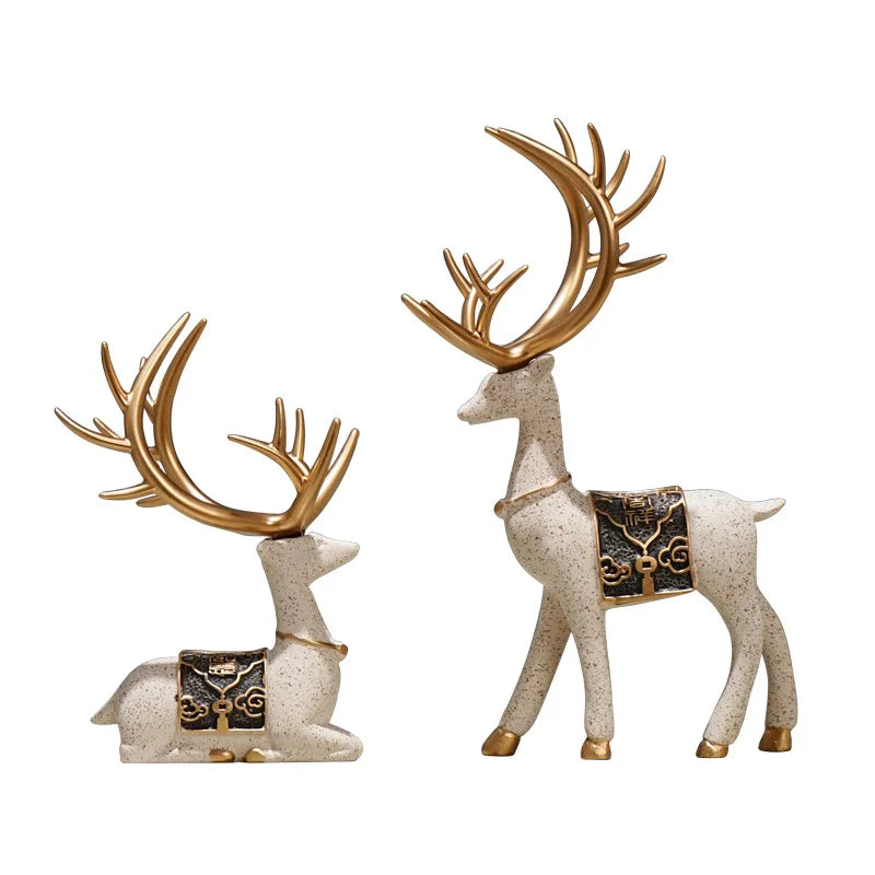 Noble Blue and Gold Reindeer Figurines