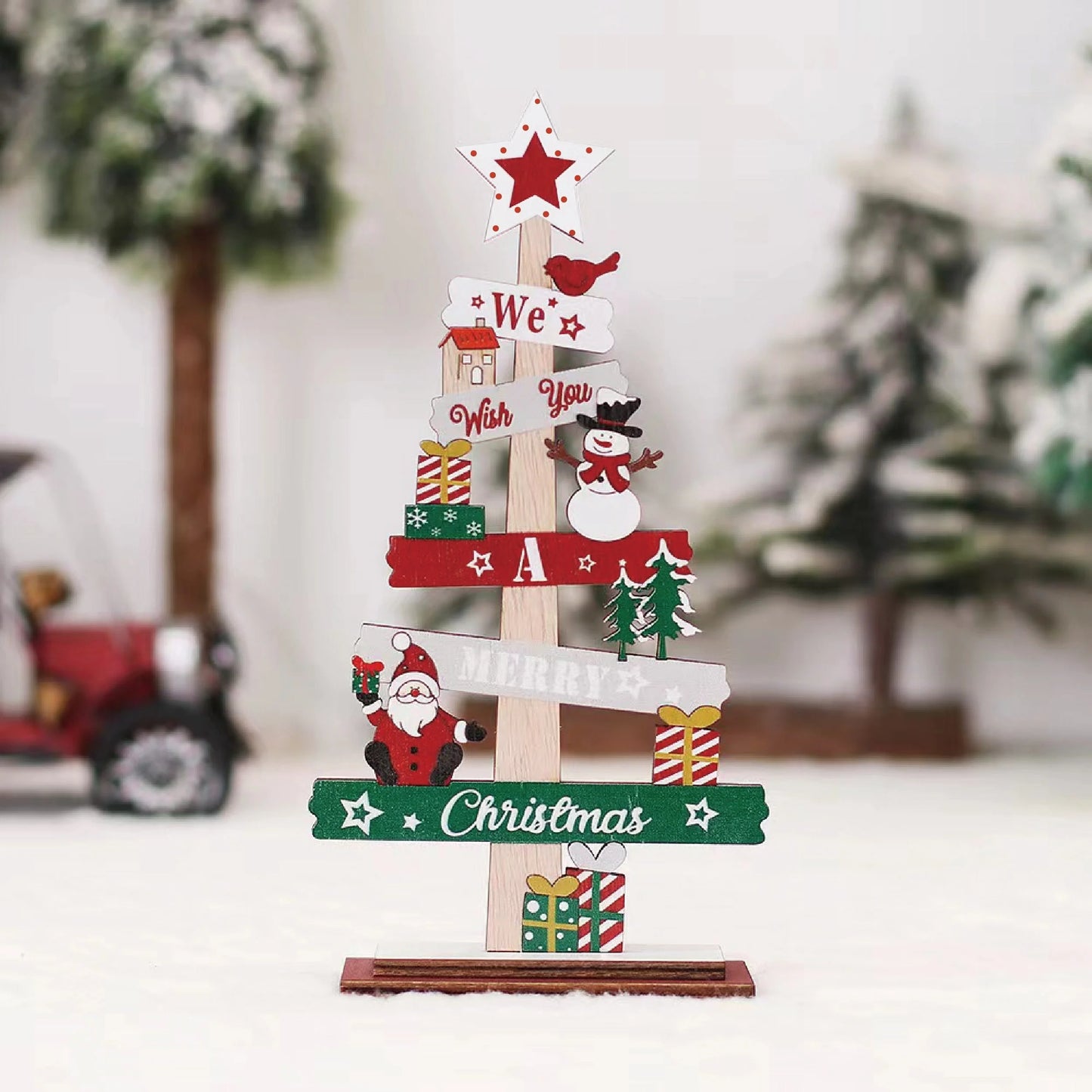 Cheerful Wooden Christmas Tabletop Tree