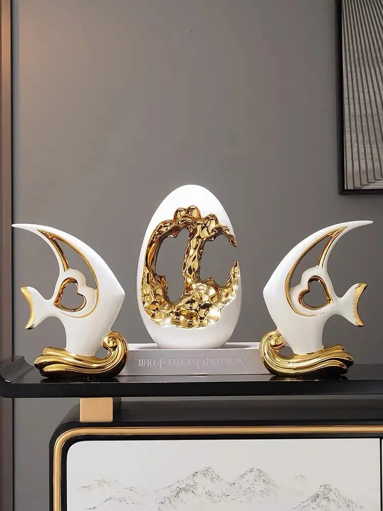 Golden Rupture: Modern Abstract Ceramic Ornaments