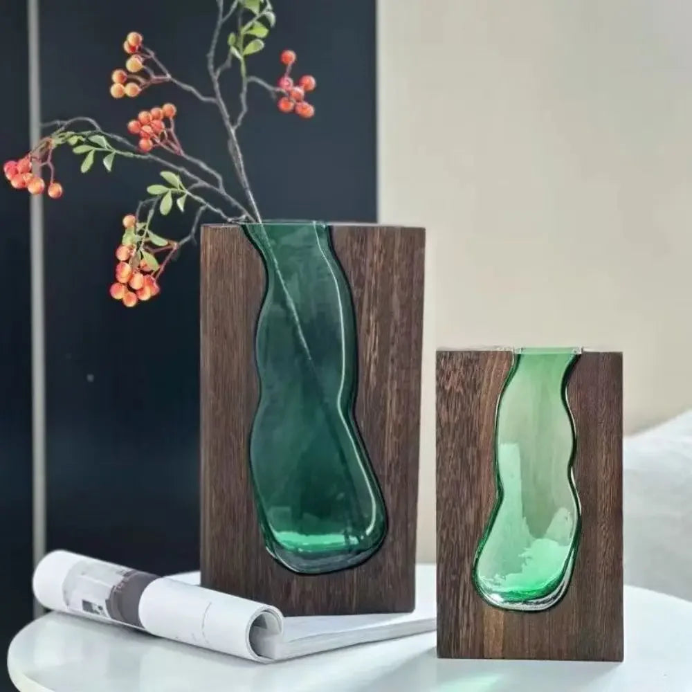 Wooden and Glass Flower Arrangement Vase