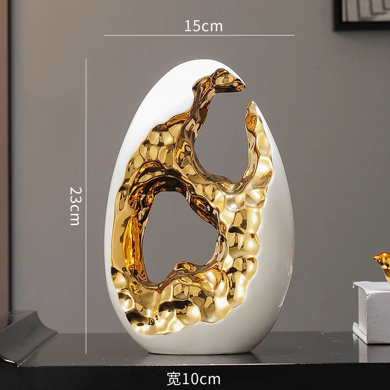 Golden Rupture: Modern Abstract Ceramic Ornaments