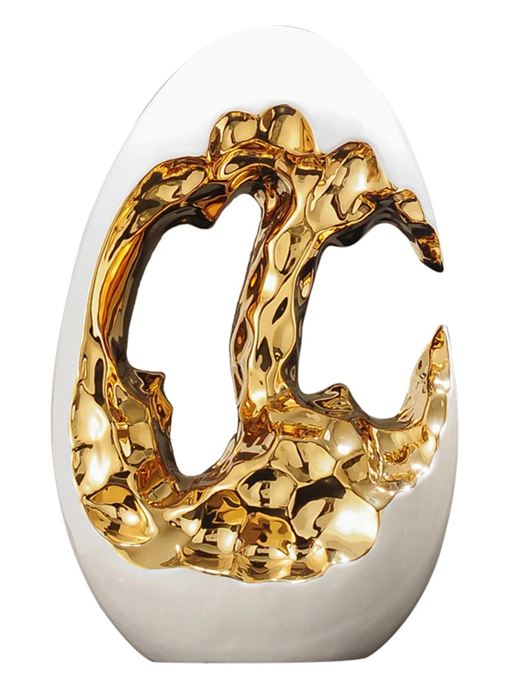 Golden Rupture: Modern Abstract Ceramic Ornaments