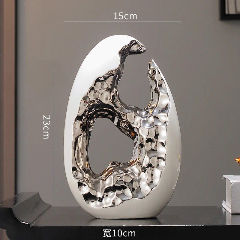 Golden Rupture: Modern Abstract Ceramic Ornaments