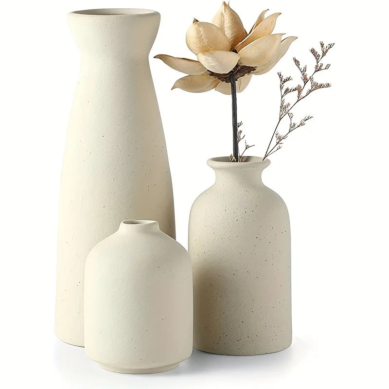 Natural Texture: Set of 3 Rustic Ceramic Vases