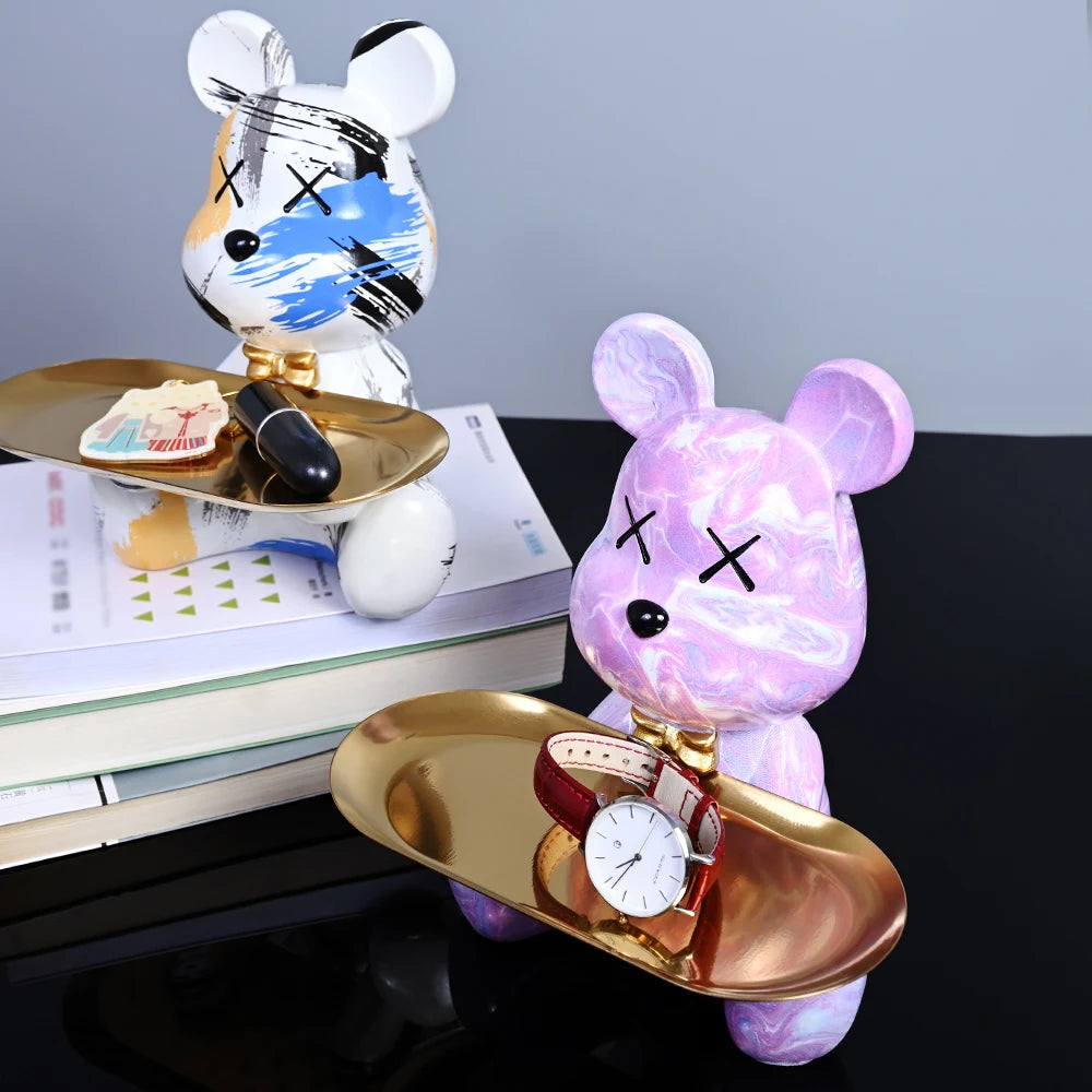Colorful Resin Bear w/ Storage Tray