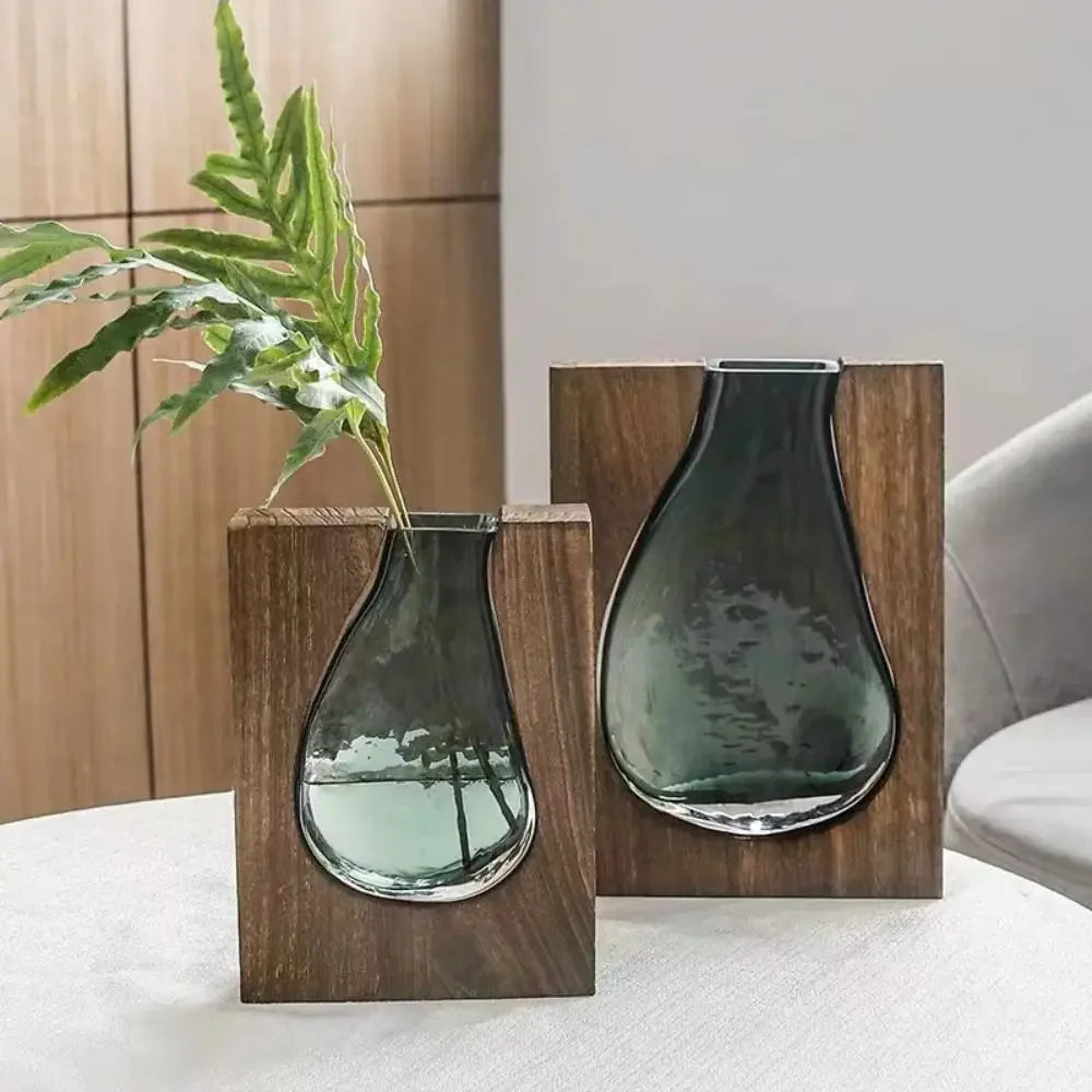 Wooden and Glass Flower Arrangement Vase