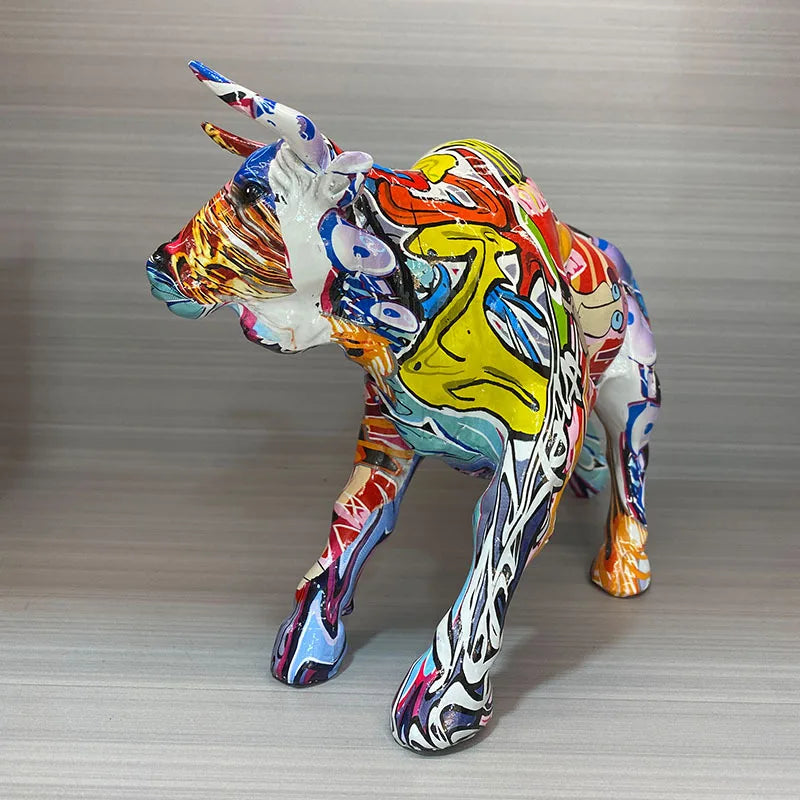 Abstract Graffiti Bull Figurine