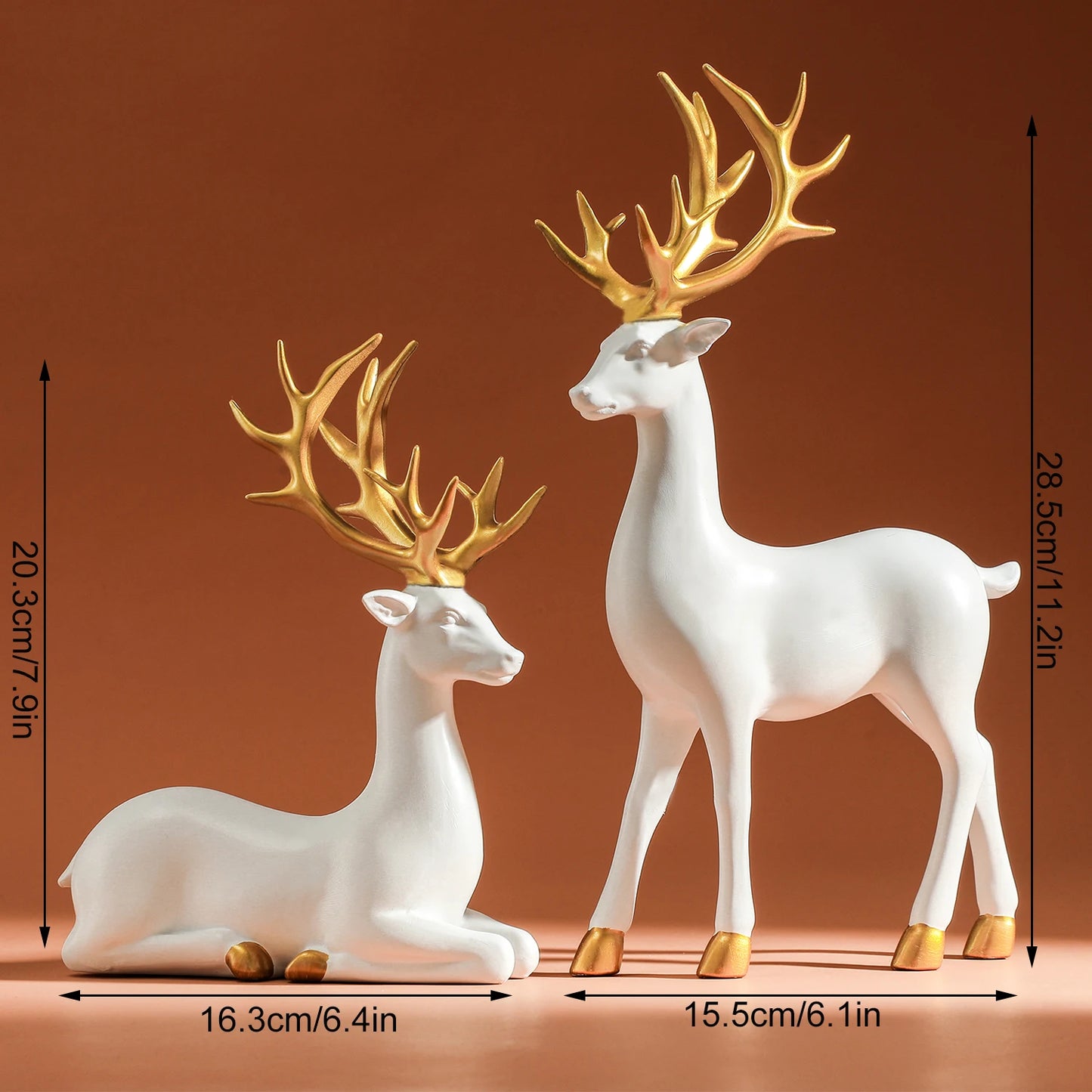 Majestic White and Gold Reindeer Figurines
