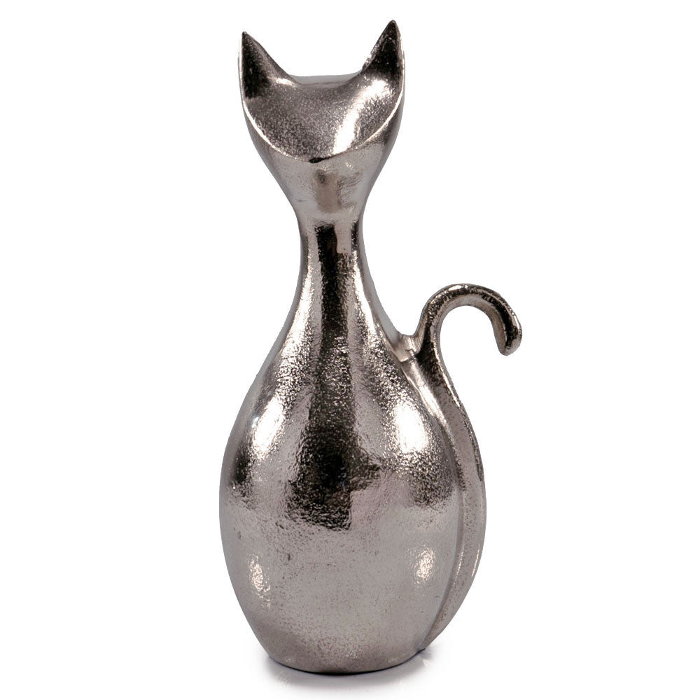 Modern Grace: 11-inch Silver Aluminum Cat Sculpture
