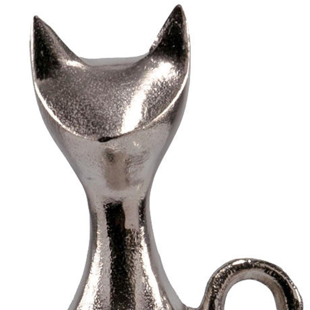 Modern Grace: 11-inch Silver Aluminum Cat Sculpture