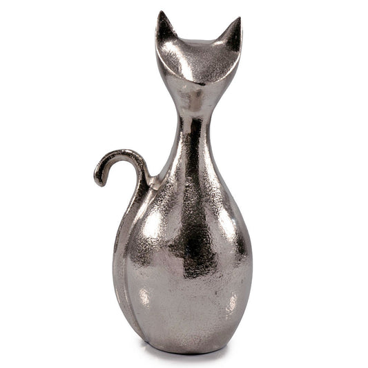 Modern Grace: 11-inch Silver Aluminum Cat Sculpture