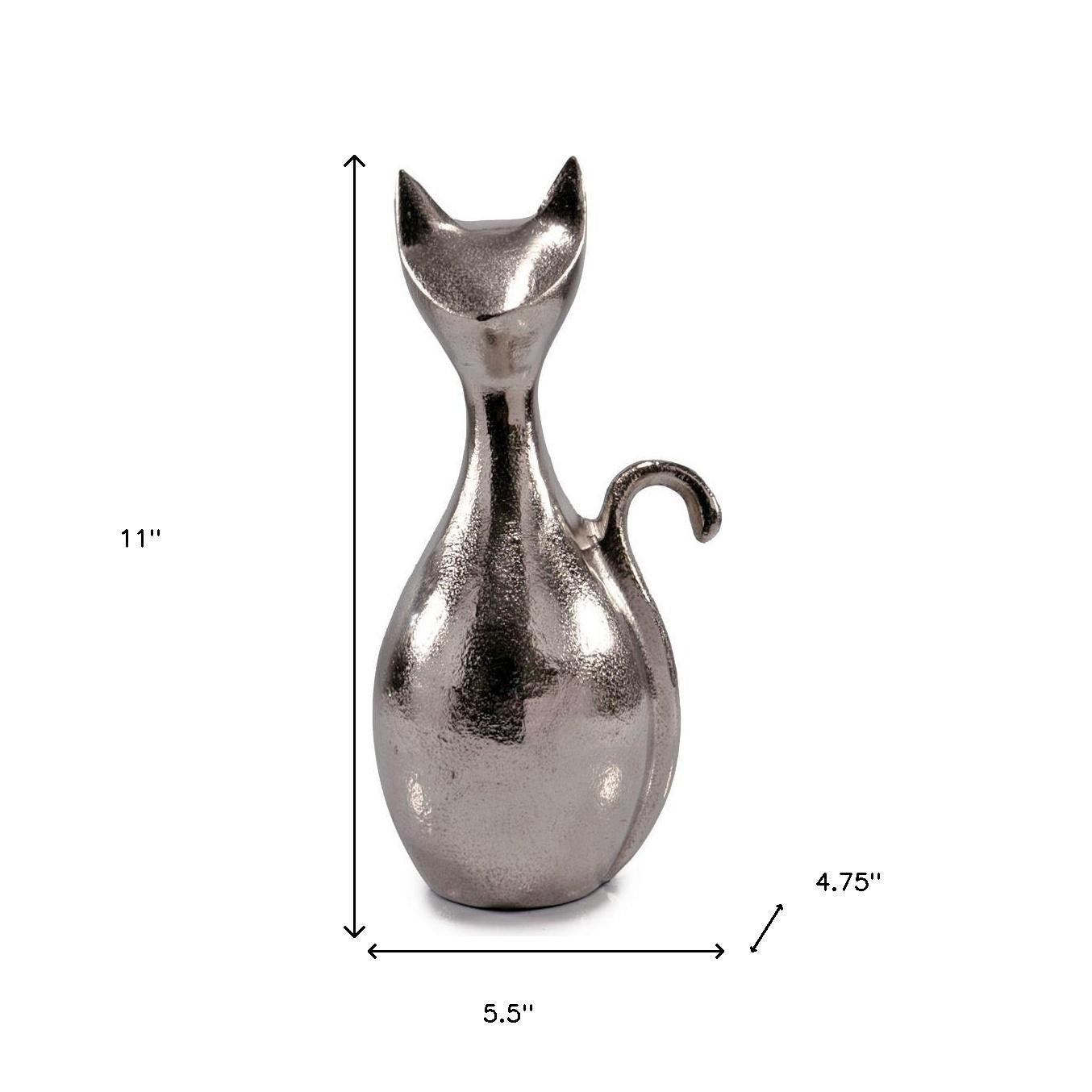 Modern Grace: 11-inch Silver Aluminum Cat Sculpture