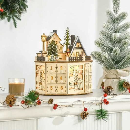 Charming Wooden Advent Calendar Village