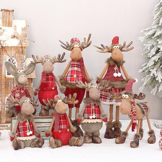 Red Plaid Christmas Elk Plushie Collection