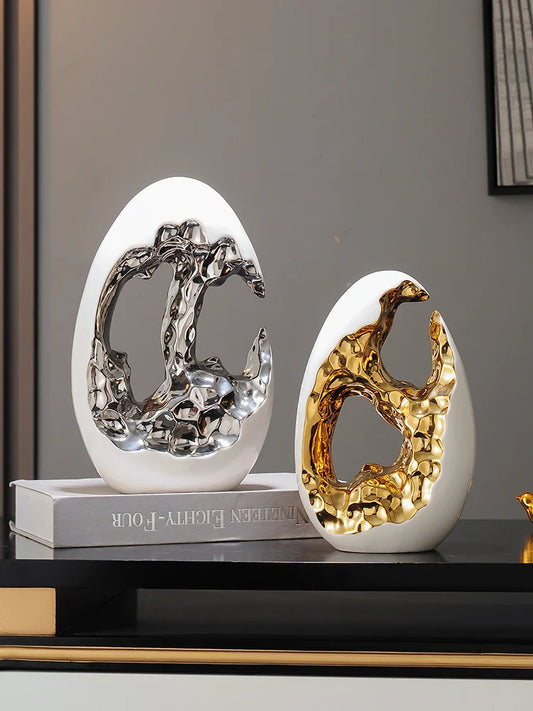Golden Rupture: Modern Abstract Ceramic Ornaments