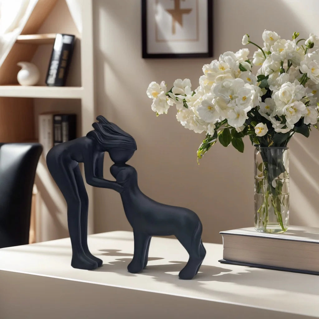 Timeless Bond: Woman and Dog Friendship Sculpture