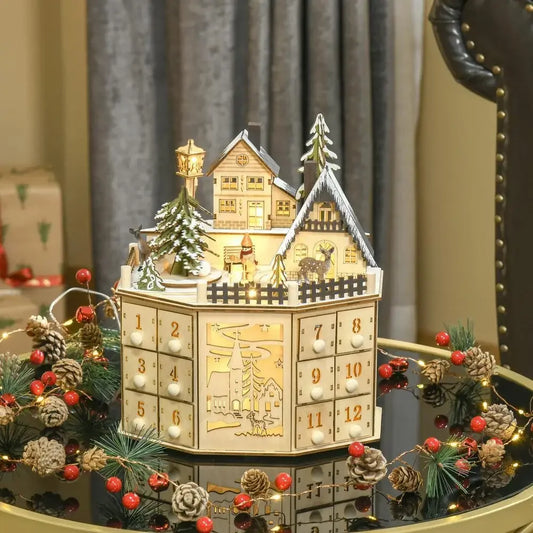 Charming Wooden Advent Calendar Village