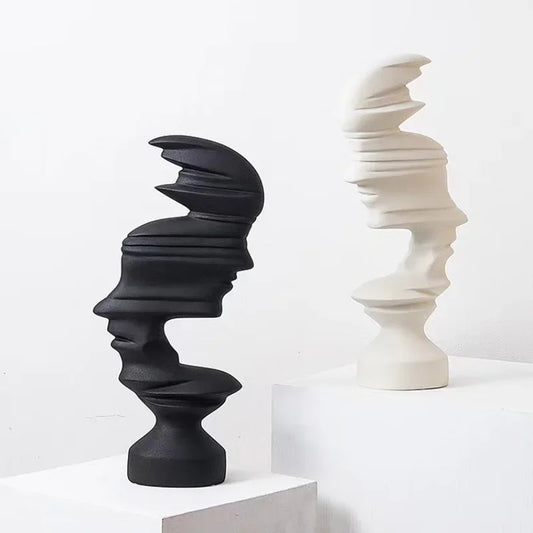 Modern Abstract 'Glitched Face' Sculptures