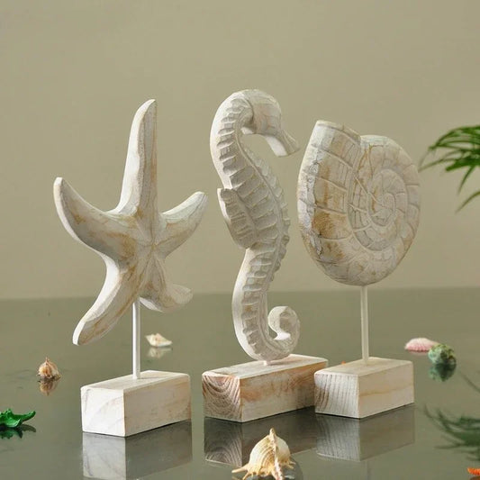 Mediterranean Style Wooden Marine Figurine Set
