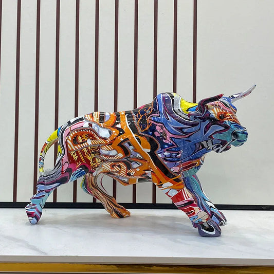 Abstract Graffiti Bull Figurine