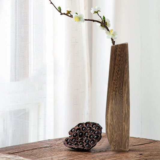 Tall Wooden Flower Vase
