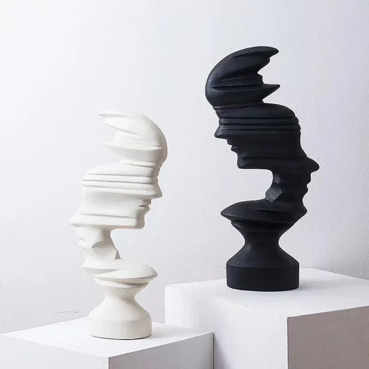Modern Abstract 'Glitched Face' Sculptures