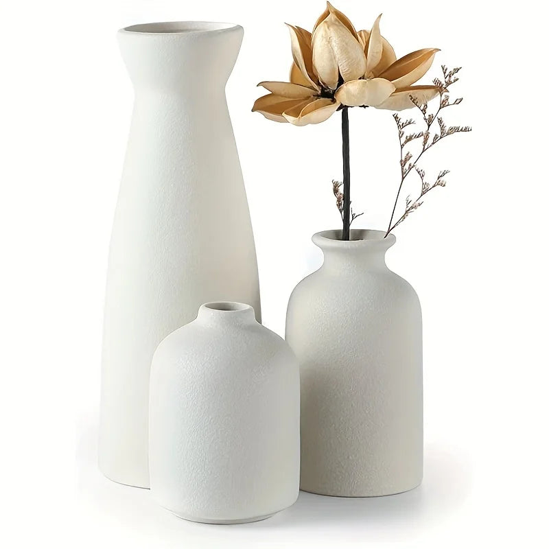 Natural Texture: Set of 3 Rustic Ceramic Vases