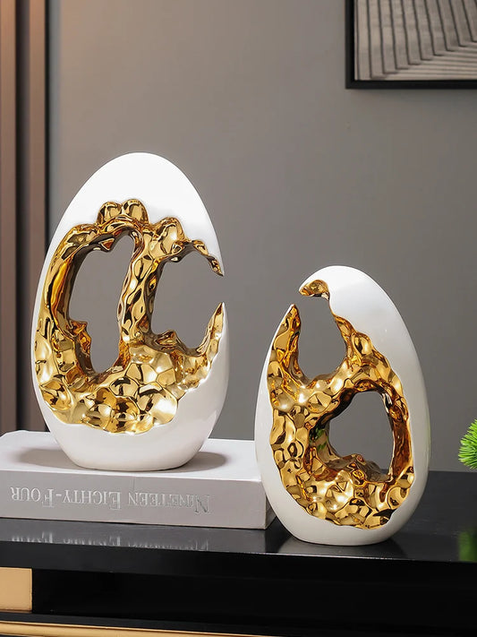 Golden Rupture: Modern Abstract Ceramic Ornaments