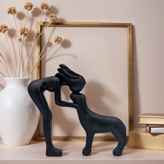 Timeless Bond: Woman and Dog Friendship Sculpture