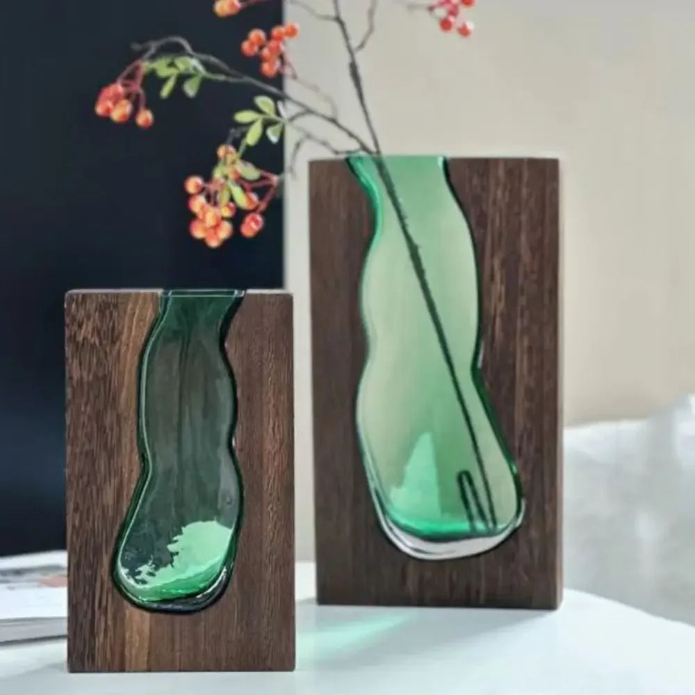 Wooden and Glass Flower Arrangement Vase