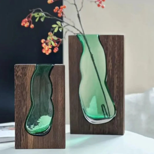 Wooden and Glass Flower Arrangement Vase