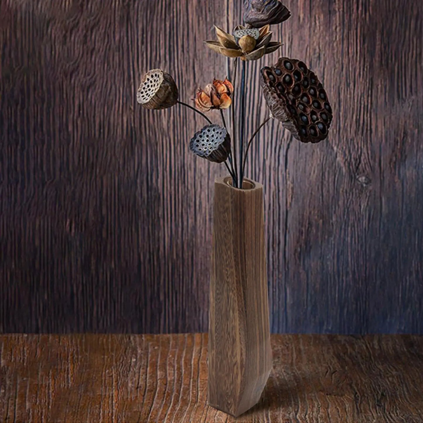 Tall Wooden Flower Vase