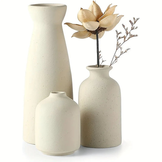 Natural Texture: Set of 3 Rustic Ceramic Vases