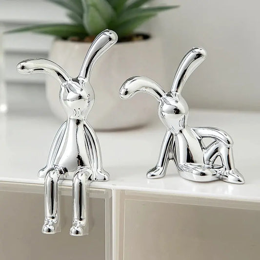 Minimalist Silver Rabbit Ornaments (Set of 2)