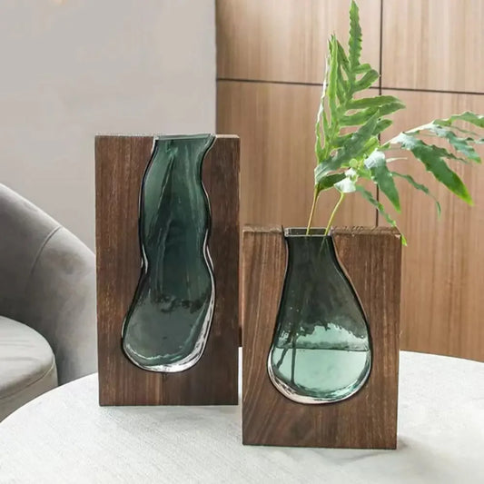 Wooden and Glass Flower Arrangement Vase